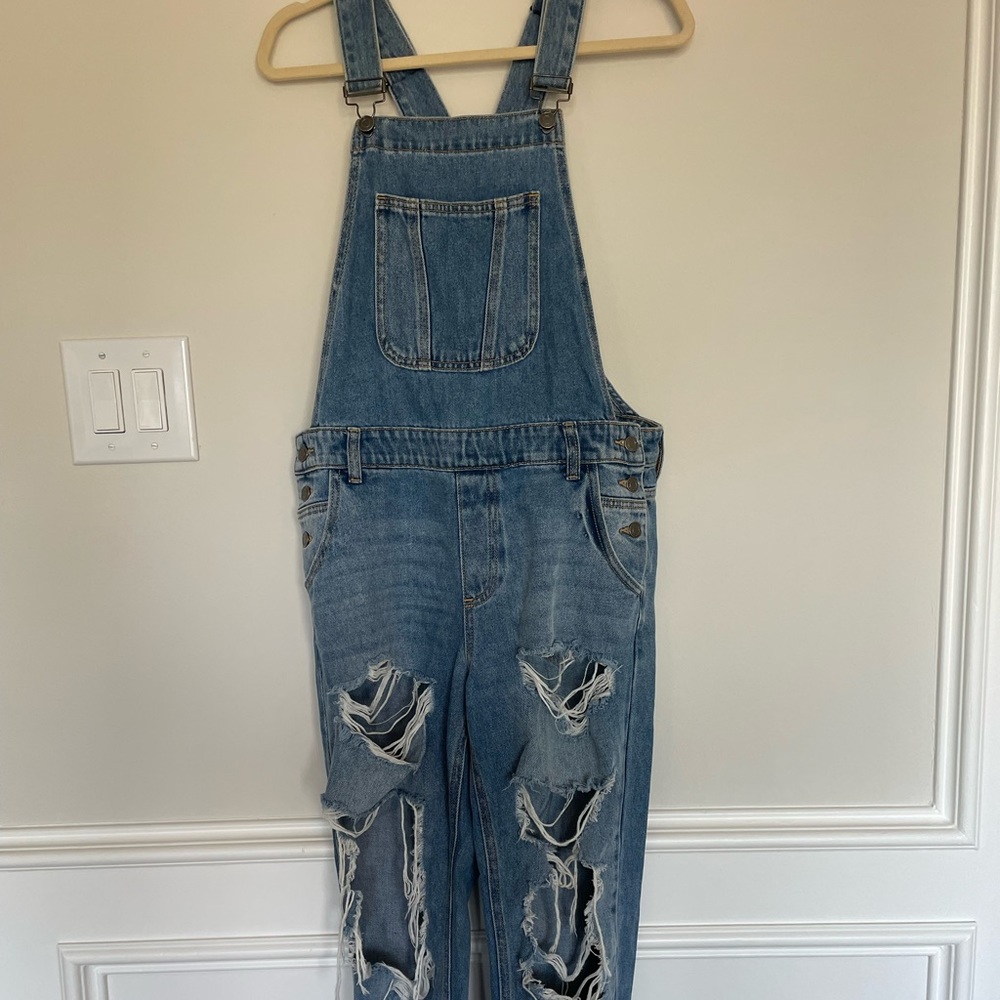 Distressed overalls